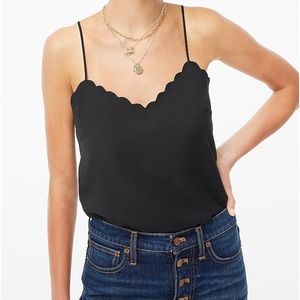 J. Crew Scalloped Spaghetti Strap Curved Hem Camisole Top Black Size 8 NWT